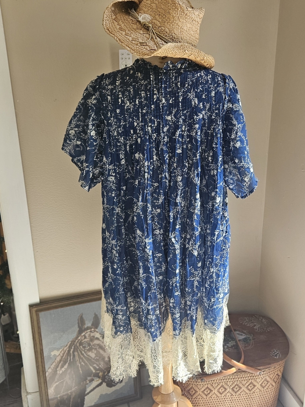 Free People Country Floral Dress with Cream Lace Hem - Picture 3 of 6